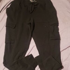 Kids Black Cargo Sweat Joggers with Drawstring Waist